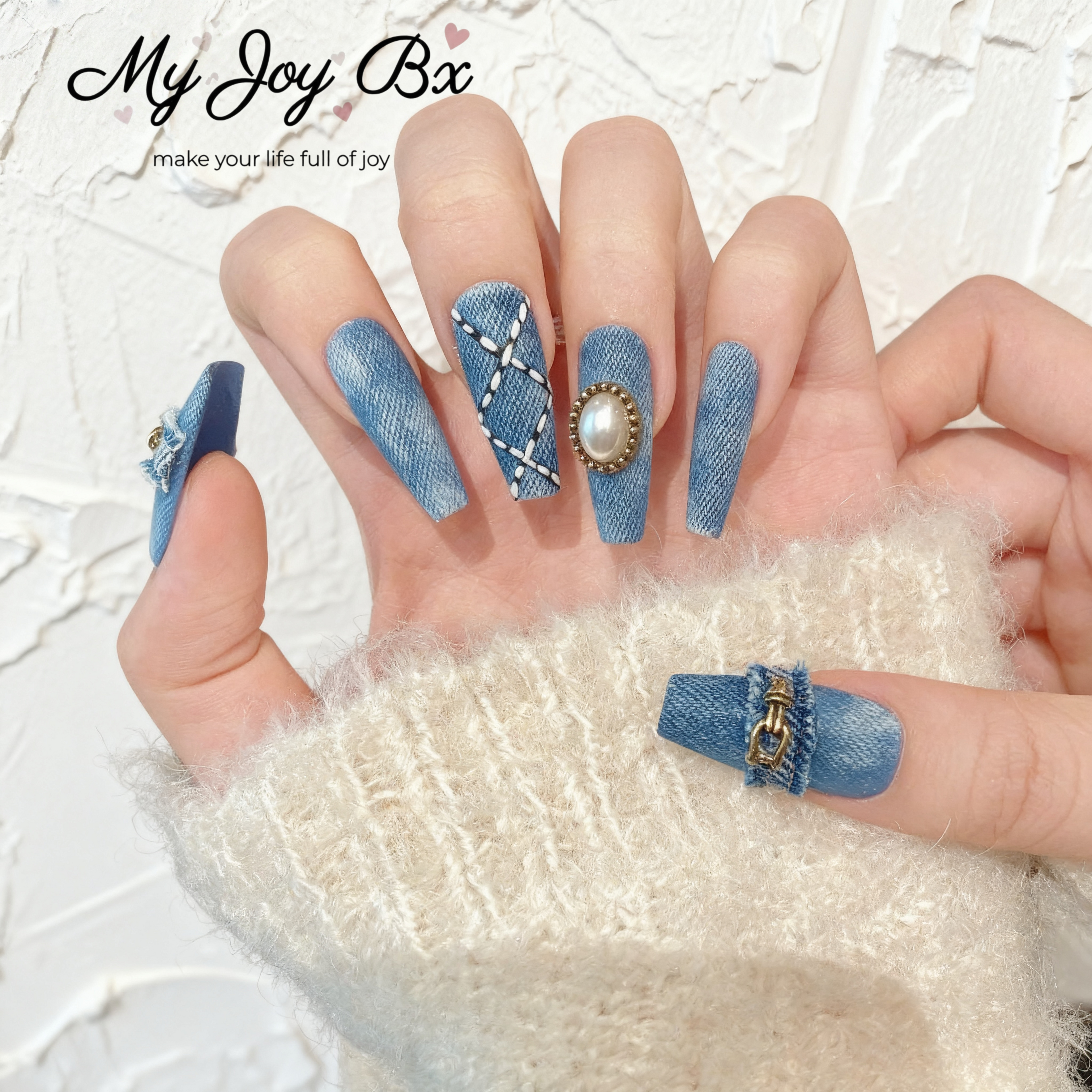 [Charming Denim]   Long/Coffin Handmade press on nails  10pcs/set