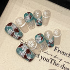 [Charming Christmas Snow]   (Handmade press on nails)  Medium/Ballerina Nails 10pcs/set