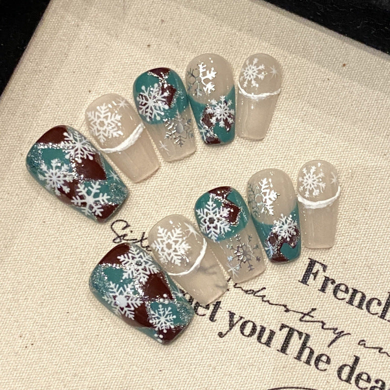 [Charming Christmas Snow]   (Handmade press on nails)  Medium/Ballerina Nails 10pcs/set
