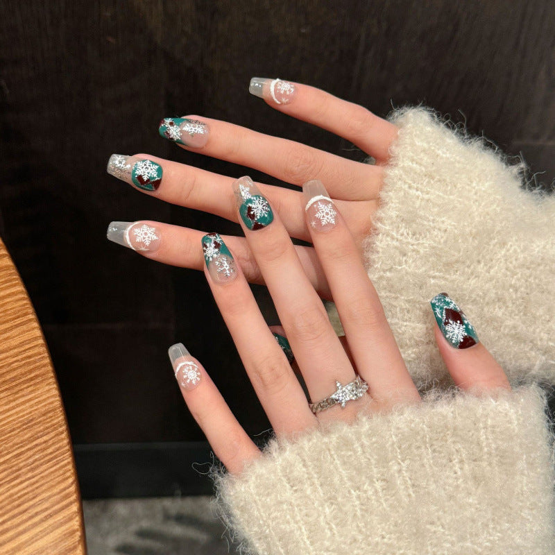 [Charming Christmas Snow]   (Handmade press on nails)  Medium/Ballerina Nails 10pcs/set