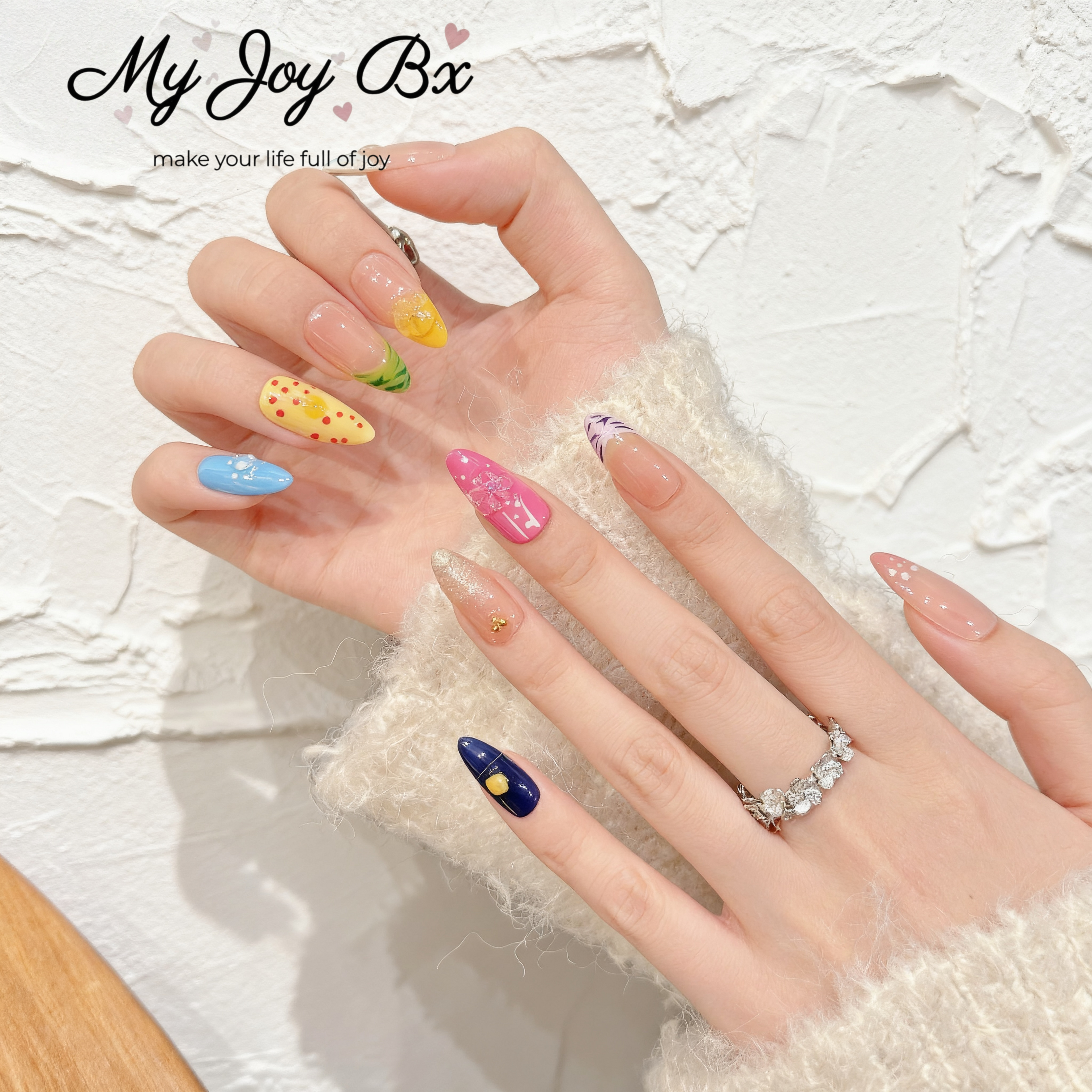 [Happy Dopamine]   Medium/Almond Handmade press on nails  10pcs/set