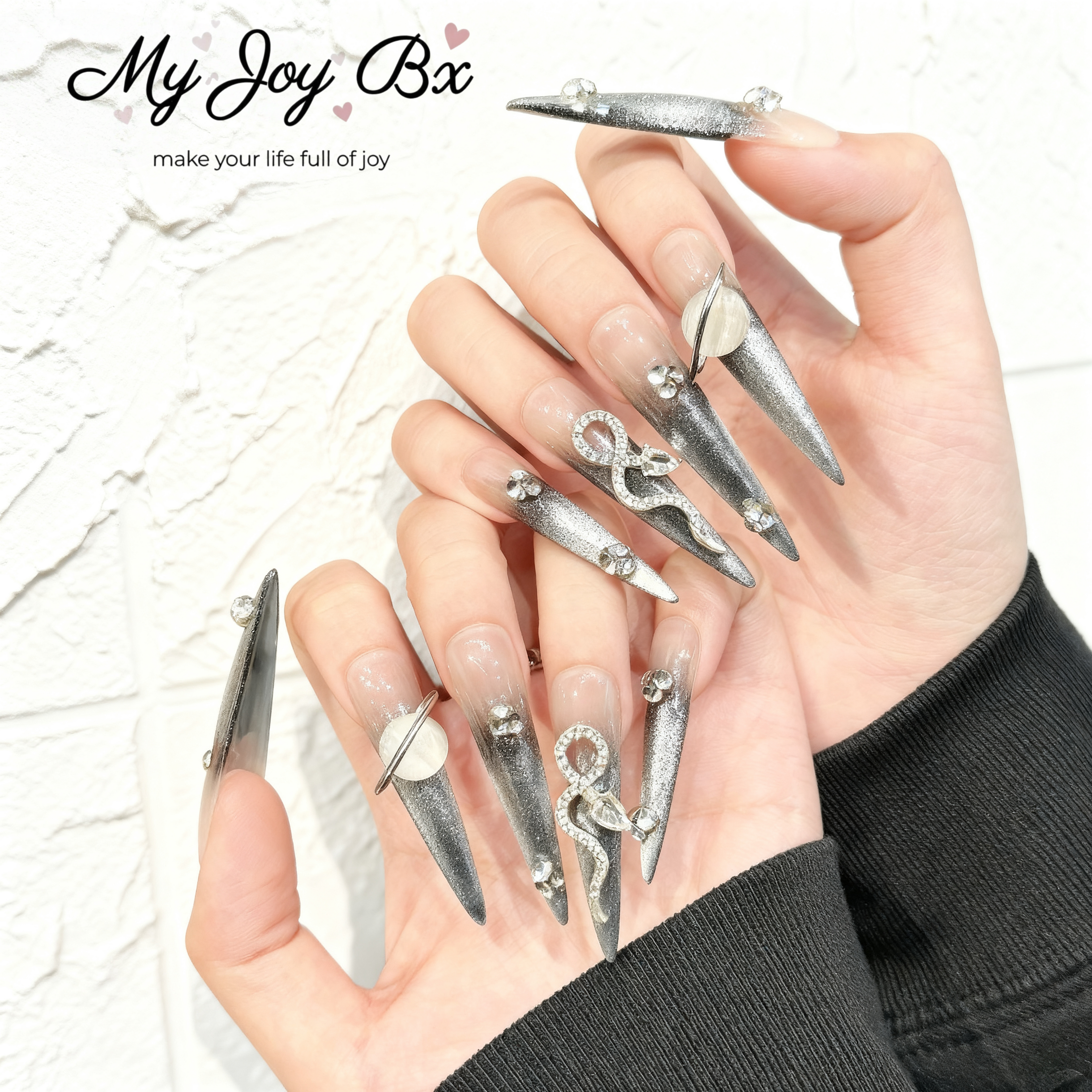 [Silver Moon]   Long/Stiletto Handmade press on nails   10pcs/set