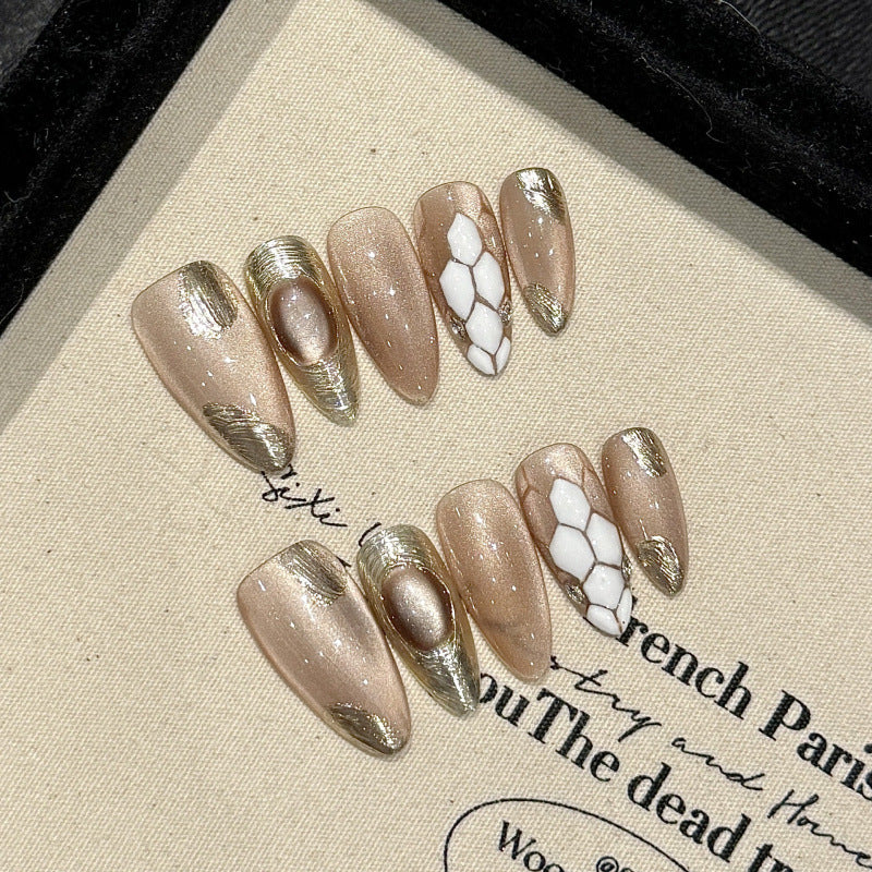 [Delicate Golden Medusa]   (Handmade press on nails)  Medium/Almond Nails 10pcs/set