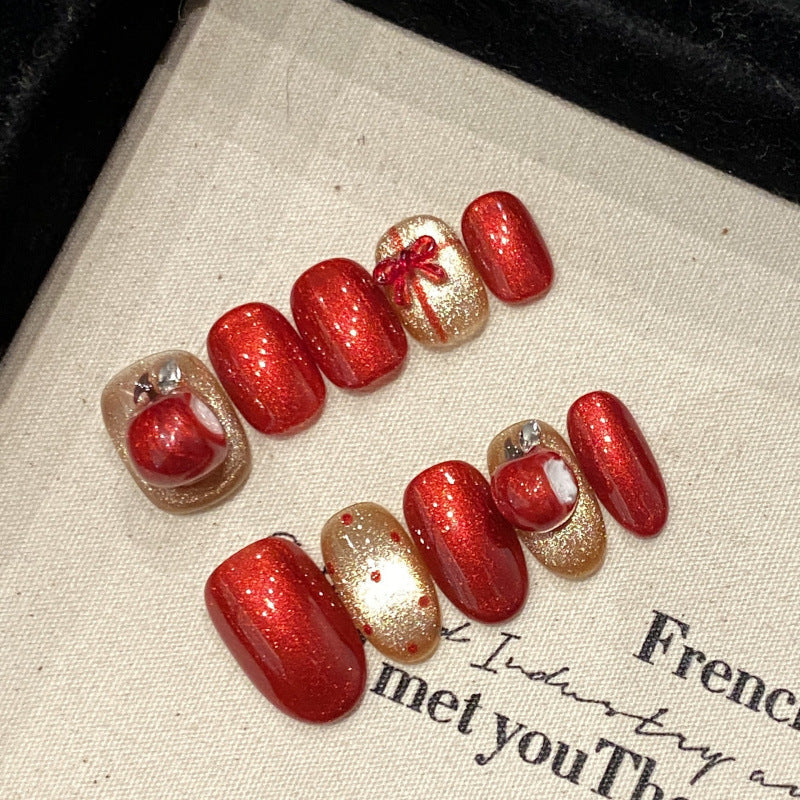 [Christmas Red Apple]   (Handmade press on nails)  Short/Oval Nails 10pcs/set
