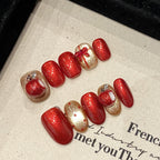 [Christmas Red Apple]   (Handmade press on nails)  Short/Oval Nails 10pcs/set