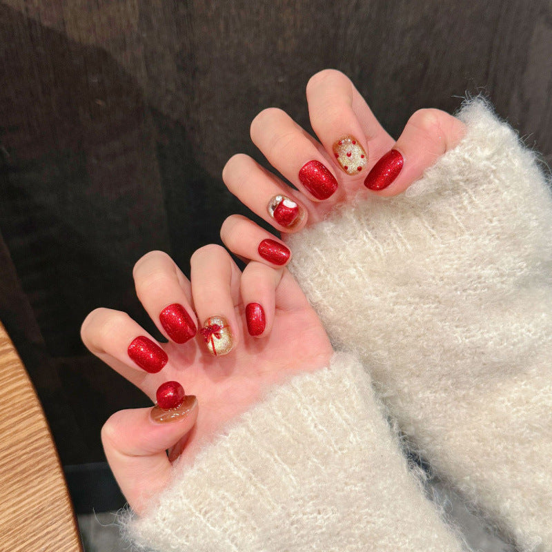 [Christmas Red Apple]   (Handmade press on nails)  Short/Oval Nails 10pcs/set