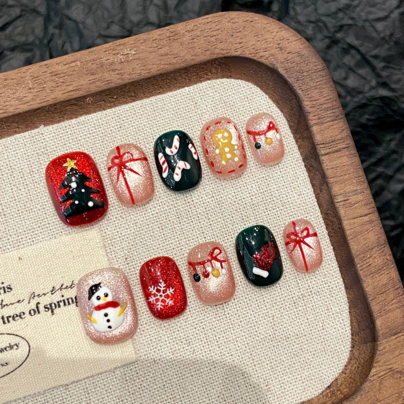 [Sweet Christmas Gift]   (Handmade press on nails)  Short/Oval Nails 10pcs/set