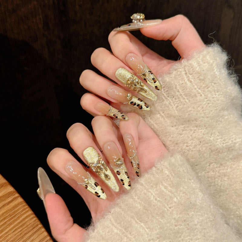 [Gloden Leopard]   (Handmade press on nails)  Long/Stiletto Nails 10pcs/set