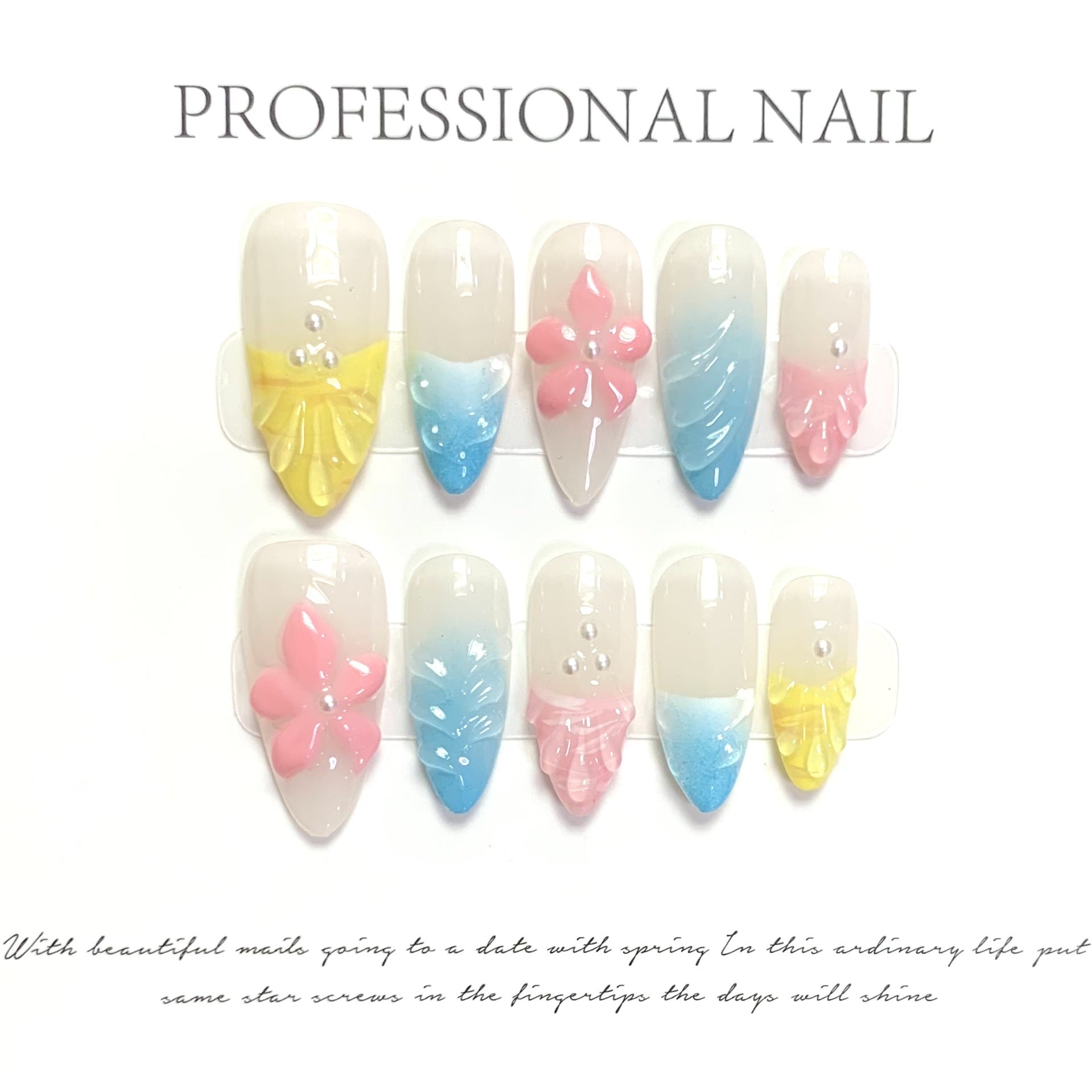[3D Beach Shell Flower]   (Handmade press on nails)  Medium/Almond Nails 10pcs/set
