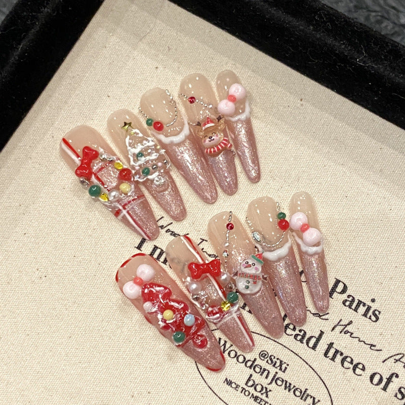 [Happy Christmas Gift]   (Handmade press on nails)  Long/Stiletto Nails 10pcs/set