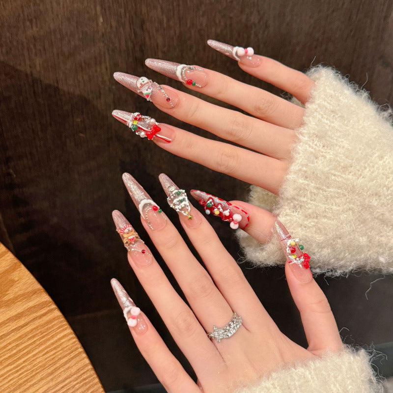 [Happy Christmas Gift]   (Handmade press on nails)  Long/Stiletto Nails 10pcs/set