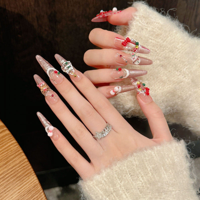 [Happy Christmas Gift]   (Handmade press on nails)  Long/Stiletto Nails 10pcs/set