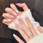 [3D Graceful Pink Flower]   (Handmade press on nails)  Medium/Almond Nails 10pcs/set
