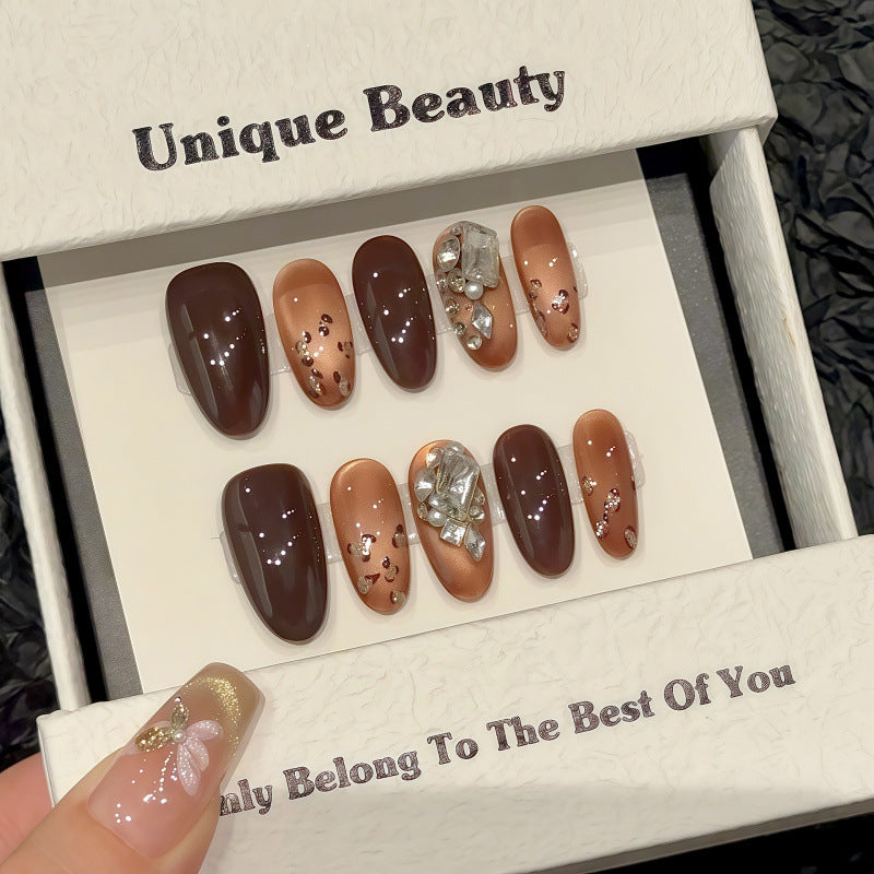 [Brown American Style]   (Handmade press on nails)  Medium/Oval Nails 10pcs/set