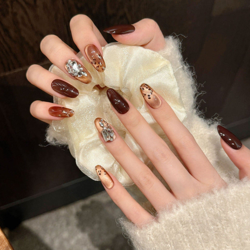 [Brown American Style]   (Handmade press on nails)  Medium/Oval Nails 10pcs/set