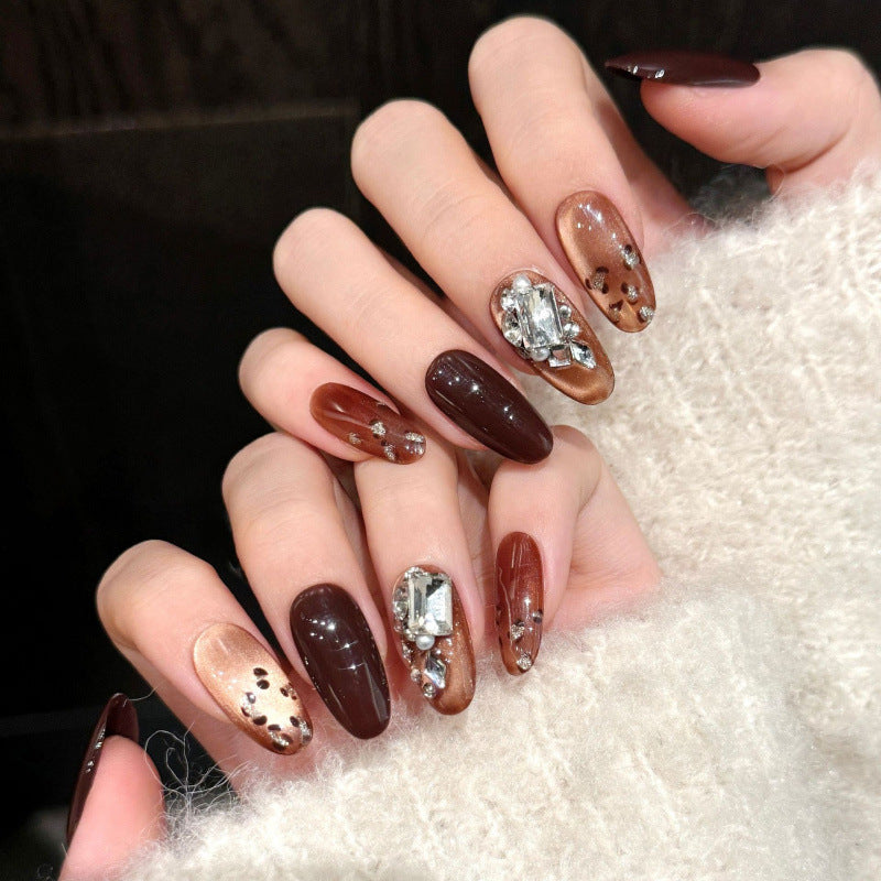 [Brown American Style]   (Handmade press on nails)  Medium/Oval Nails 10pcs/set