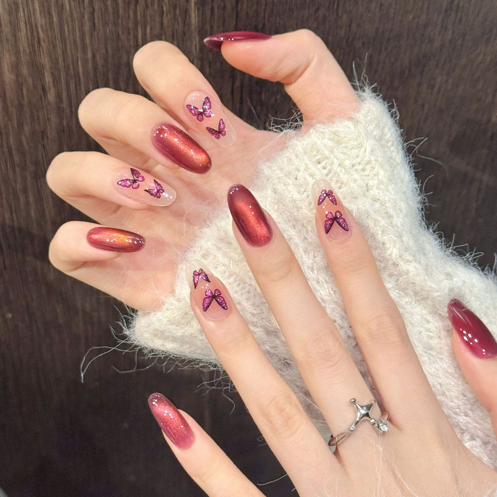 [Dream Butterfly]   (Handmade press on nails)  Medium/Oval Nails 10pcs/set