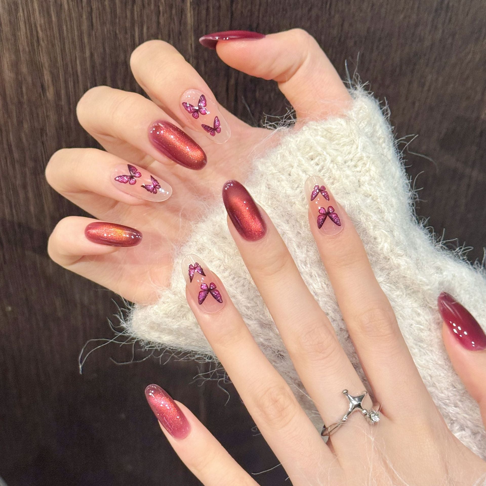 [Dream Butterfly]   (Handmade press on nails)  Medium/Oval Nails 10pcs/set