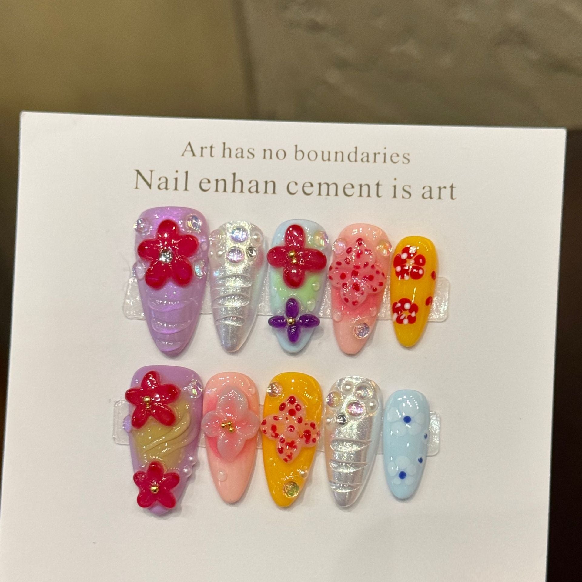 [3D Ocean Flowers]   (Handmade press on nails)  Medium/Almond Nails 10pcs/set