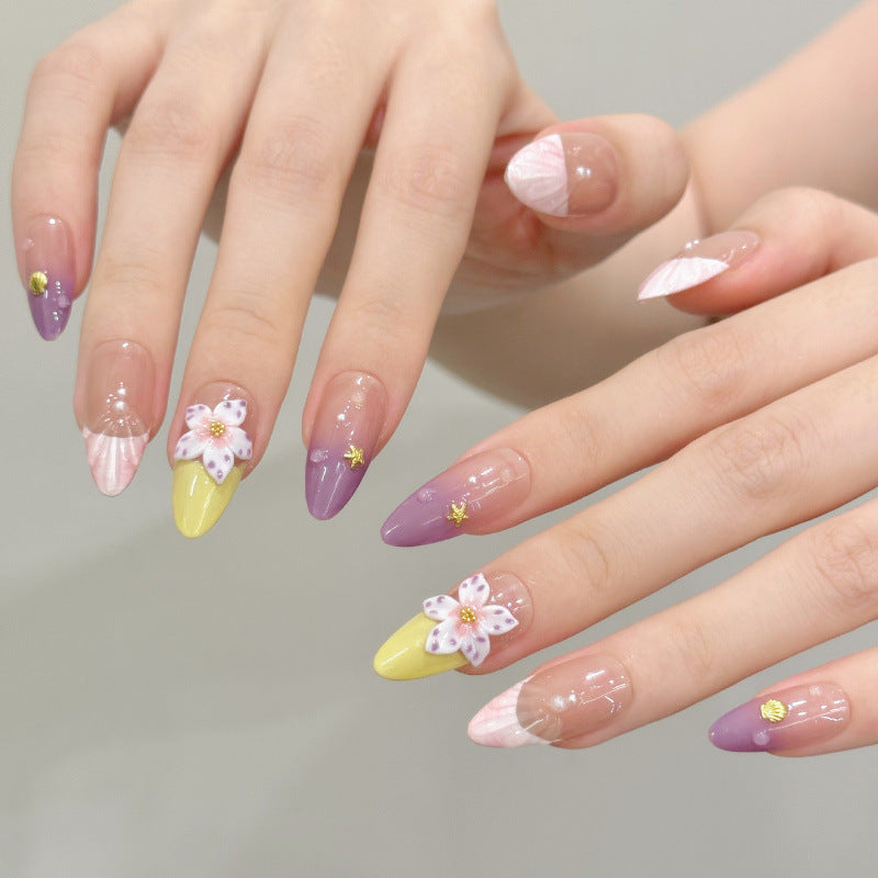 [3D Happy Miss Flower]   (Handmade press on nails)  Medium/Almond Nails 10pcs/set
