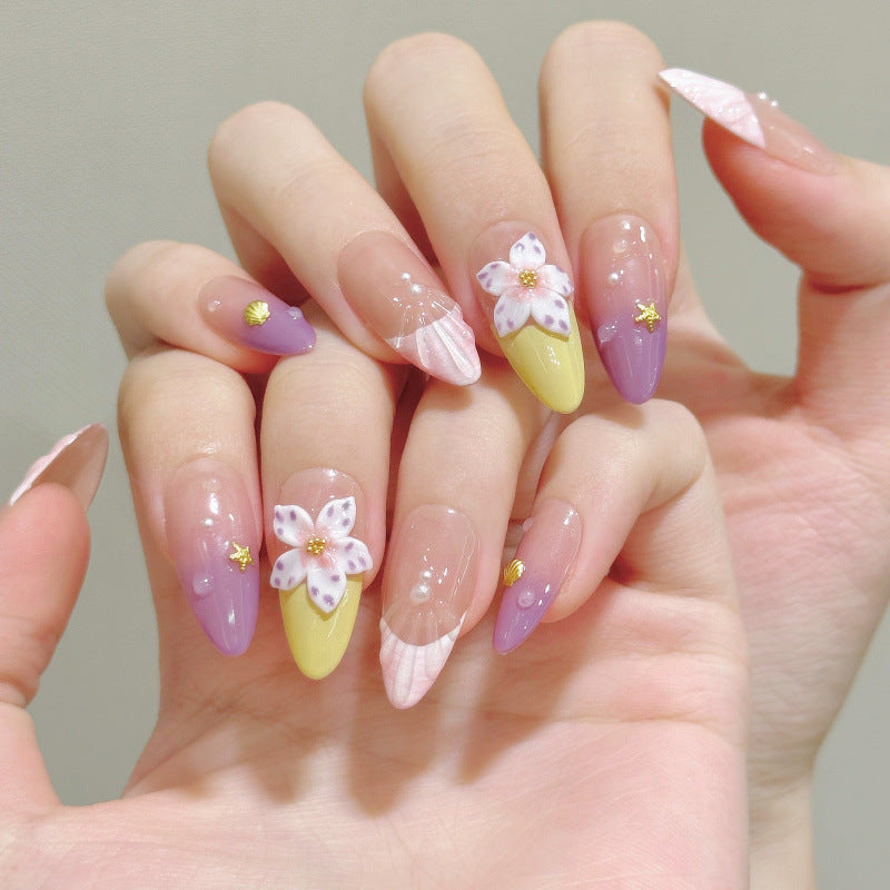 [3D Happy Miss Flower]   (Handmade press on nails)  Medium/Almond Nails 10pcs/set