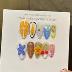 [3D Orange Ocean]   (Handmade press on nails)  Medium/Almond Nails 10pcs/set