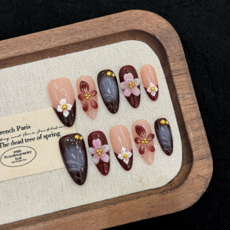 [Blooming 3D Flowers]   (Handmade press on nails)  Medium/Almond Nails 10pcs/set
