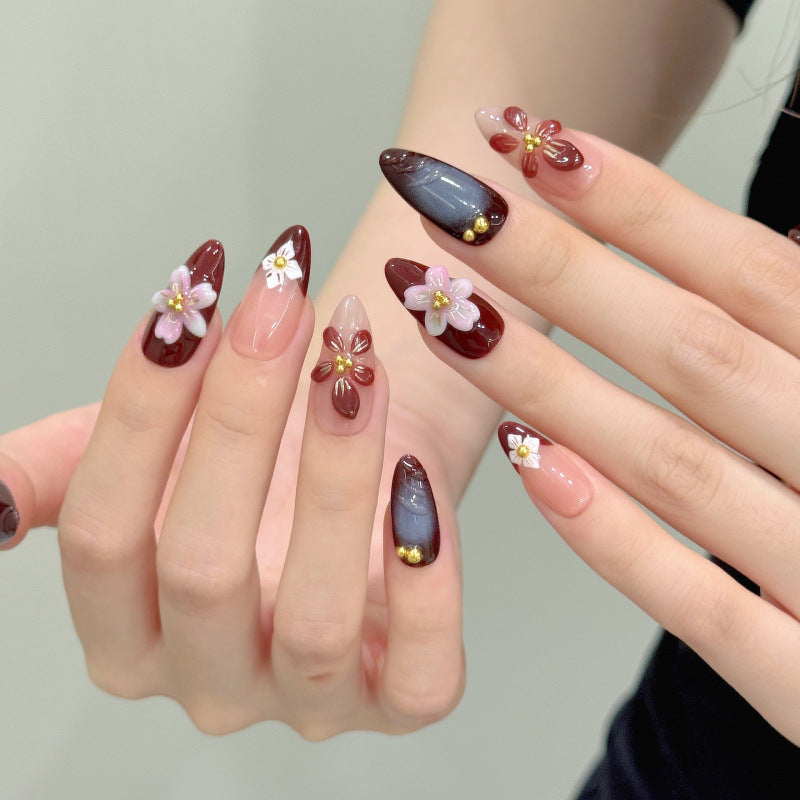 [Blooming 3D Flowers]   (Handmade press on nails)  Medium/Almond Nails 10pcs/set