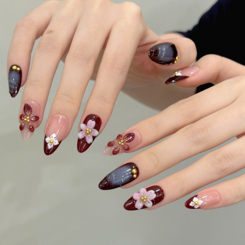 [Blooming 3D Flowers]   (Handmade press on nails)  Medium/Almond Nails 10pcs/set