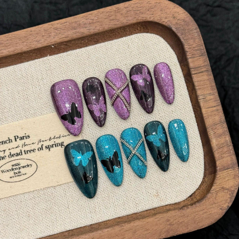 [Double Color Butterfly]   (Handmade press on nails)  Medium/Almond Nails 10pcs/set