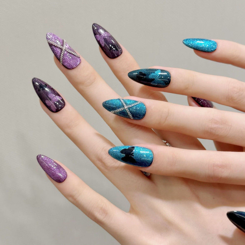 [Double Color Butterfly]   (Handmade press on nails)  Medium/Almond Nails 10pcs/set