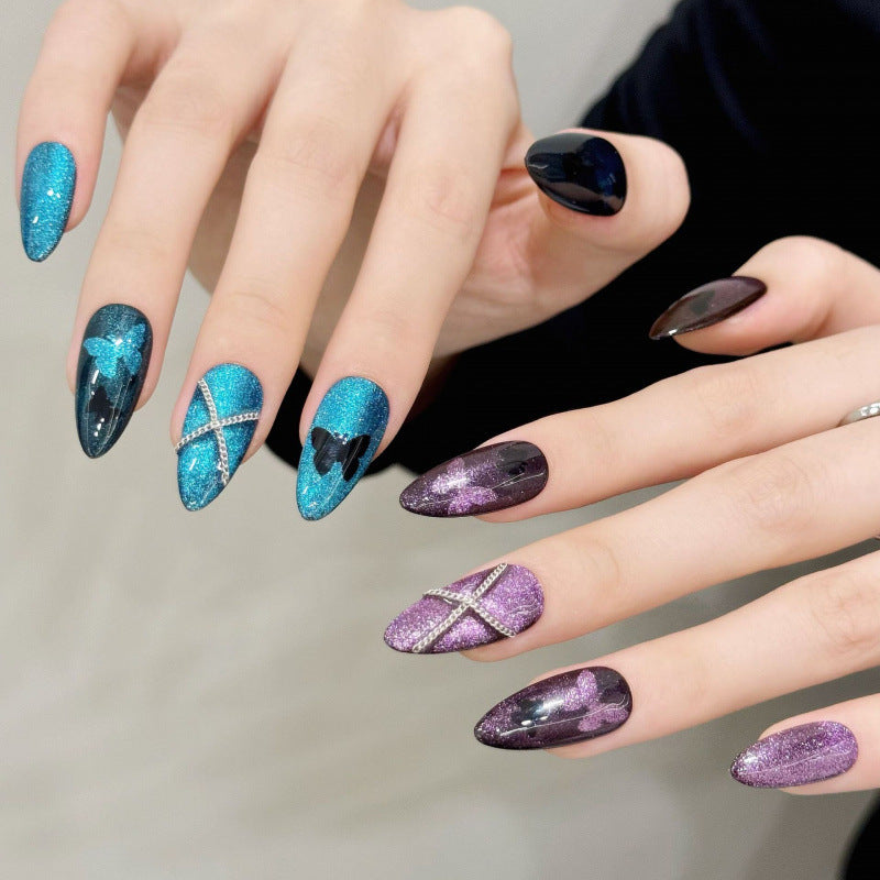[Double Color Butterfly]   (Handmade press on nails)  Medium/Almond Nails 10pcs/set