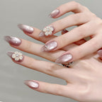 [3D Pink Garden Flowers]   (Handmade press on nails)  Medium/Almond Nails 10pcs/set