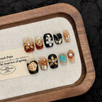 [Sweet 3D Golden Flower]   (Handmade press on nails)  Short/Squoval Nails 10pcs/set