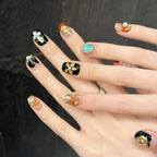 [Sweet 3D Golden Flower]   (Handmade press on nails)  Short/Squoval Nails 10pcs/set