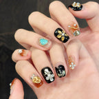 [Sweet 3D Golden Flower]   (Handmade press on nails)  Short/Squoval Nails 10pcs/set