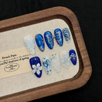 [3D Blue Flower Butterfly]   (Handmade press on nails)  Medium/Almond Nails 10pcs/set