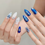 [3D Blue Flower Butterfly]   (Handmade press on nails)  Medium/Almond Nails 10pcs/set