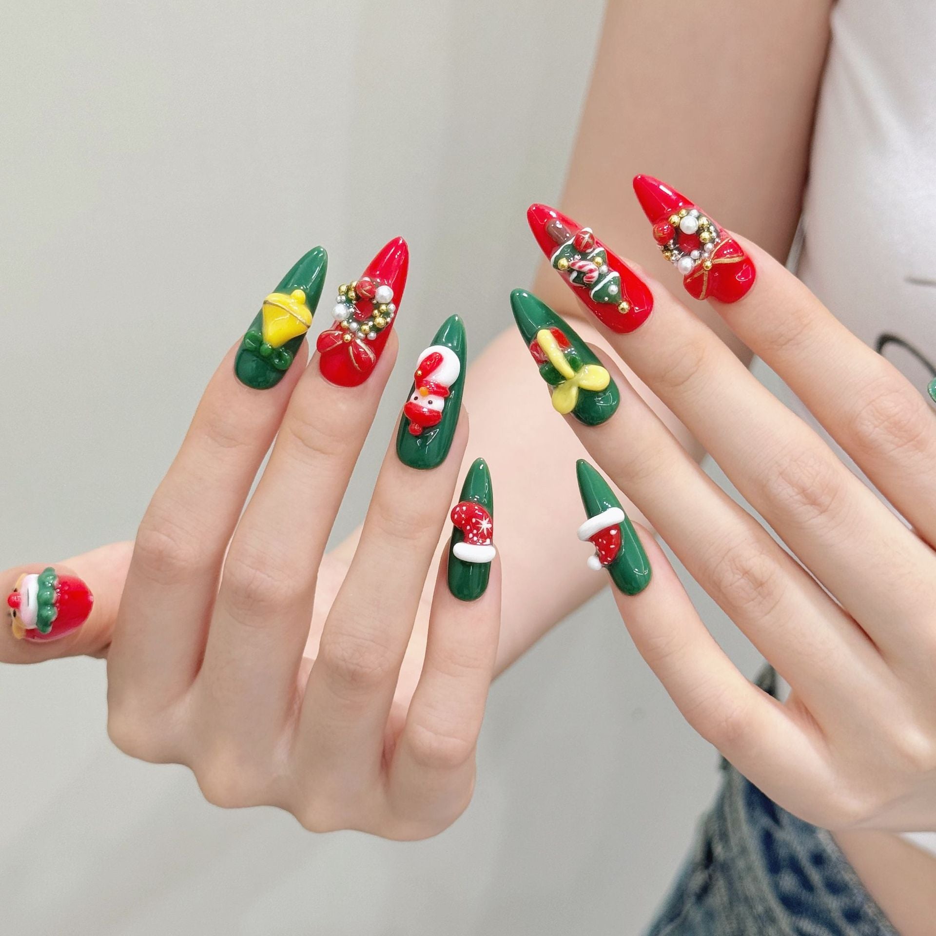 [Christmas Party]   (Handmade press on nails)  Long/Stiletto Nails 10pcs/set