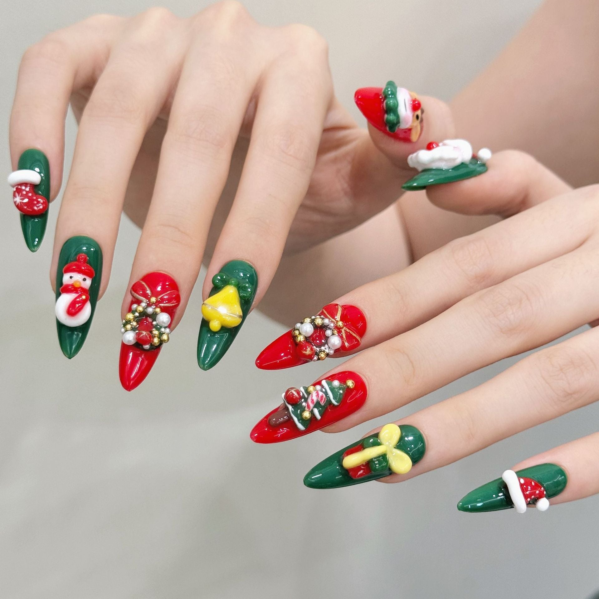 [Christmas Party]   (Handmade press on nails)  Long/Stiletto Nails 10pcs/set