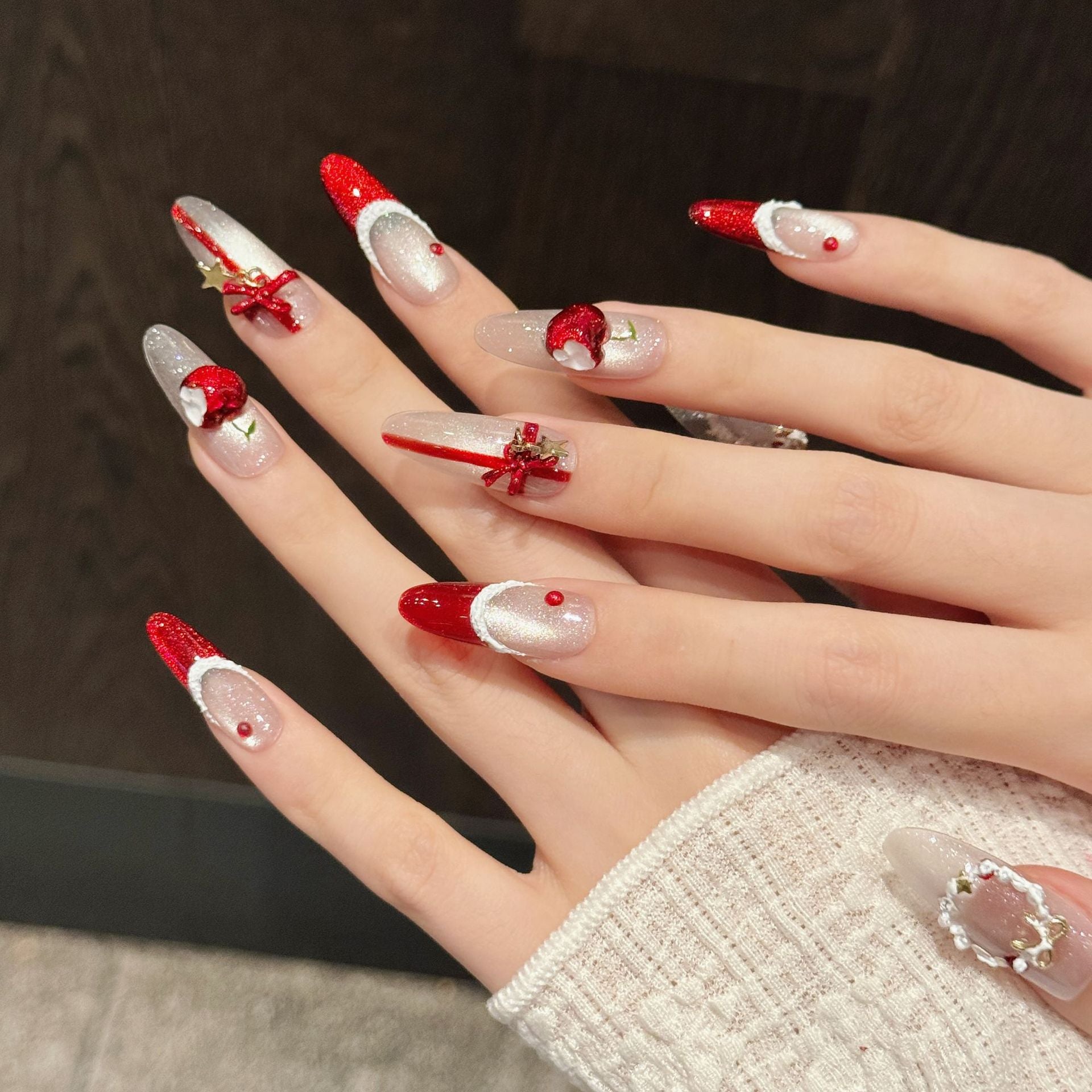 [Graceful Lady Christmas Gift]   (Handmade press on nails)  Long/Oval Nails 10pcs/set