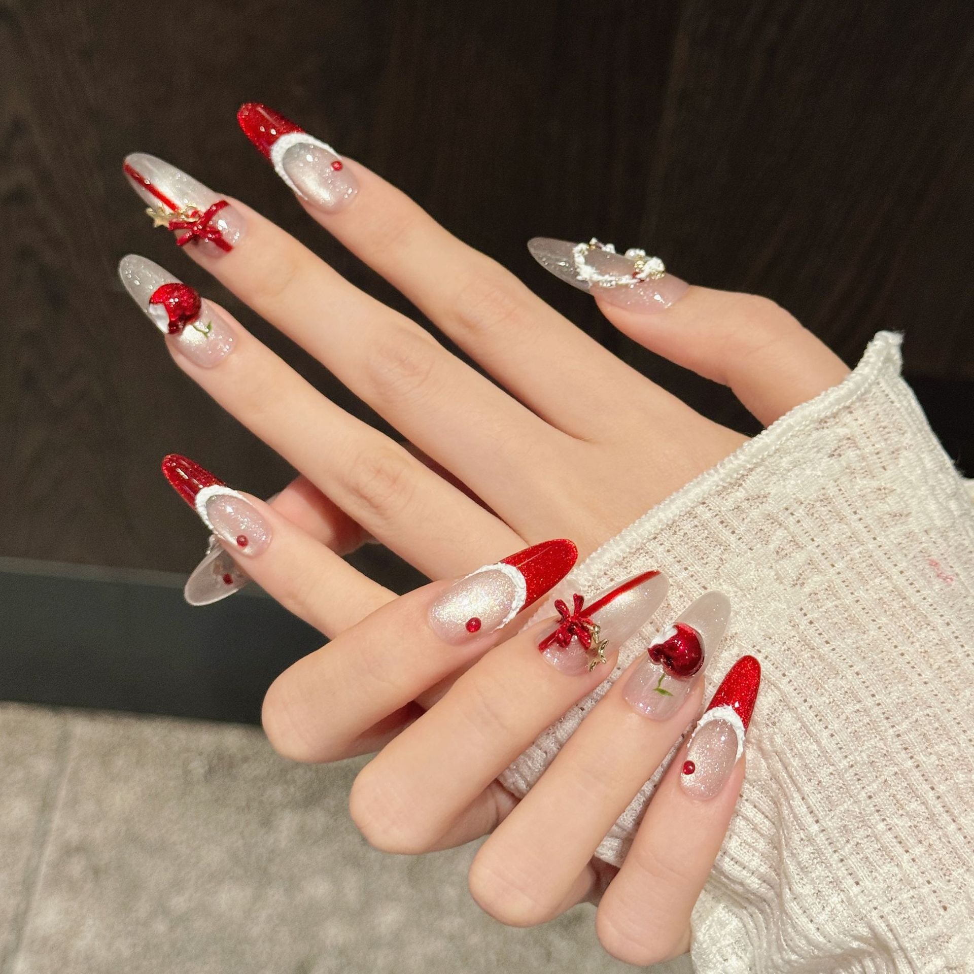 [Graceful Lady Christmas Gift]   (Handmade press on nails)  Long/Oval Nails 10pcs/set