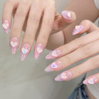 [3D Heart Pink Aurora]   (Handmade press on nails)  Medium/Almond Nails 10pcs/set