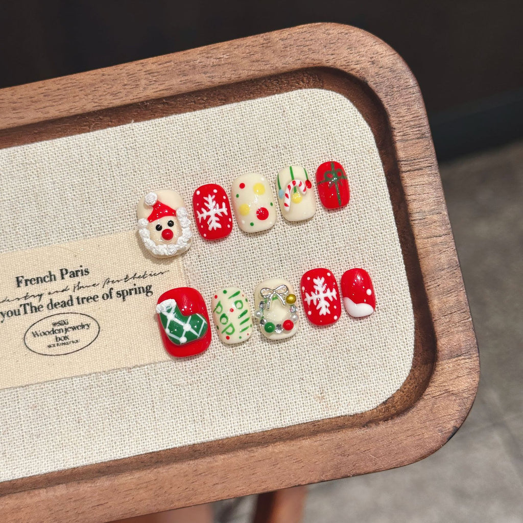 [Cute Christmas Gift]   (Handmade press on nails)  Short/Oval Nails 10pcs/set