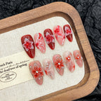 [Red 3D Flower]   Medium/Almond Handmade press on nails   10pcs/set
