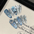 [Blue Velvet]   (Handmade press on nails)  Long/Stiletto Nails 10pcs/set
