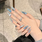 [Blue Velvet]   (Handmade press on nails)  Long/Stiletto Nails 10pcs/set