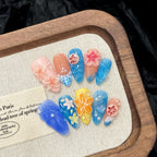 [Vacation 3D Flower]   Medium/Almond Handmade press on nails   10pcs/set
