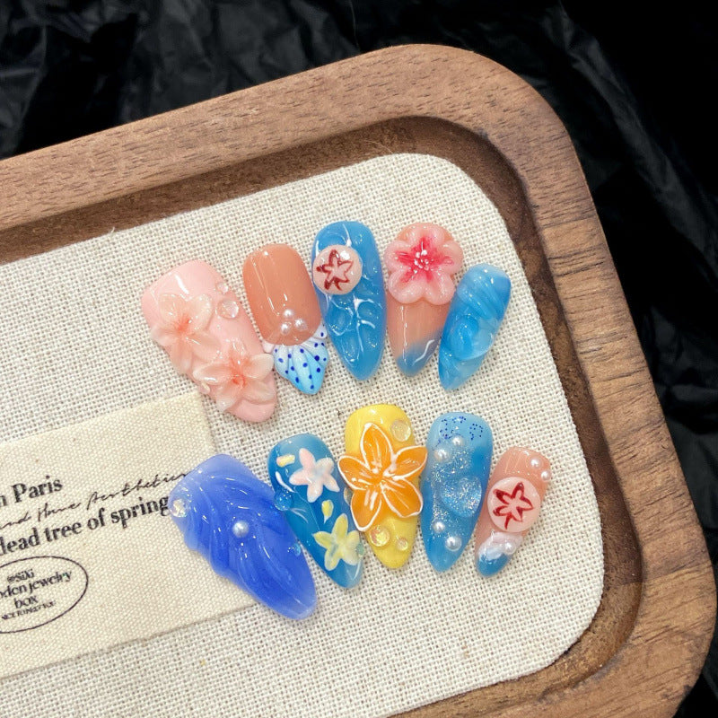 [Vacation 3D Flower]   Medium/Almond Handmade press on nails   10pcs/set