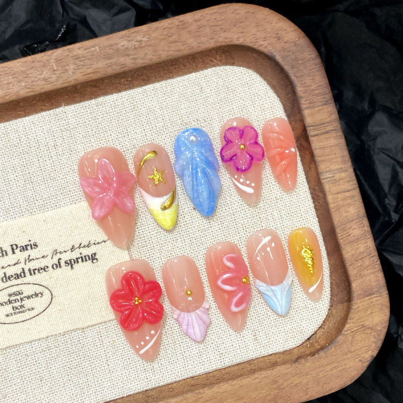 [Grace 3D Flower]   Medium/Almond Handmade press on nails  10pcs/set